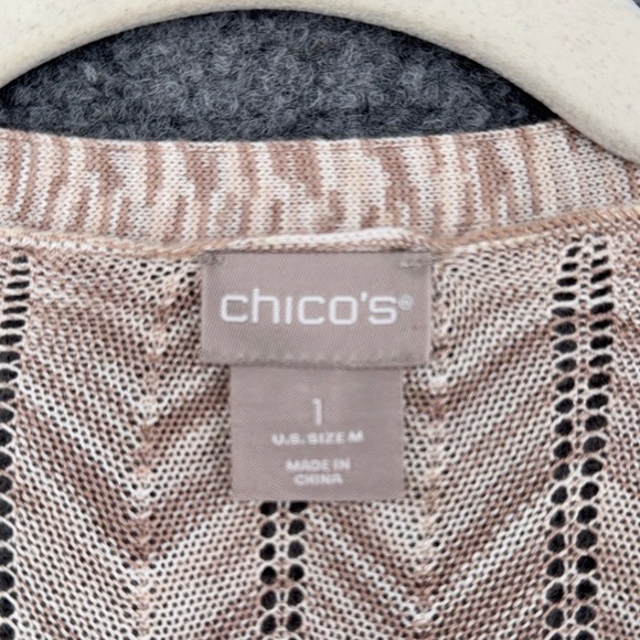 Chicos Cardigan Sweater Chevron Pattern 3/4‎ Sleeve Knit Open Front Medium - Picture 3 of 6